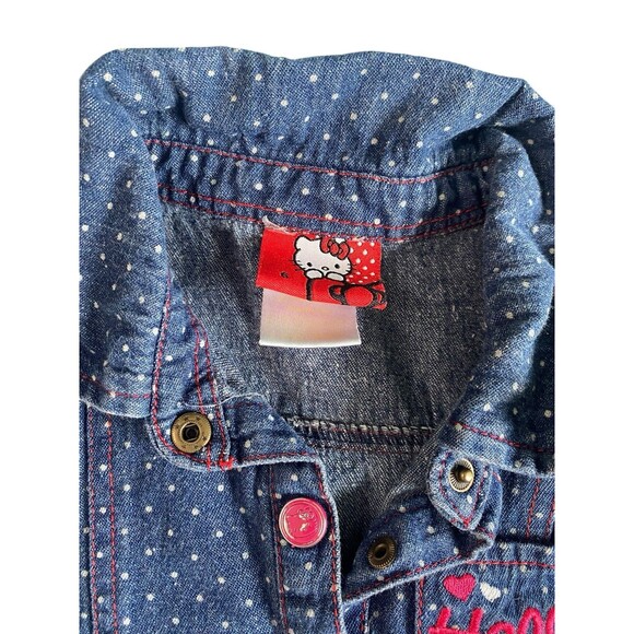 Hello Kitty Girls Denim Dress Size 6 Blue Polka Dot Pink Belt Embroidered READ - Picture 2 of 10